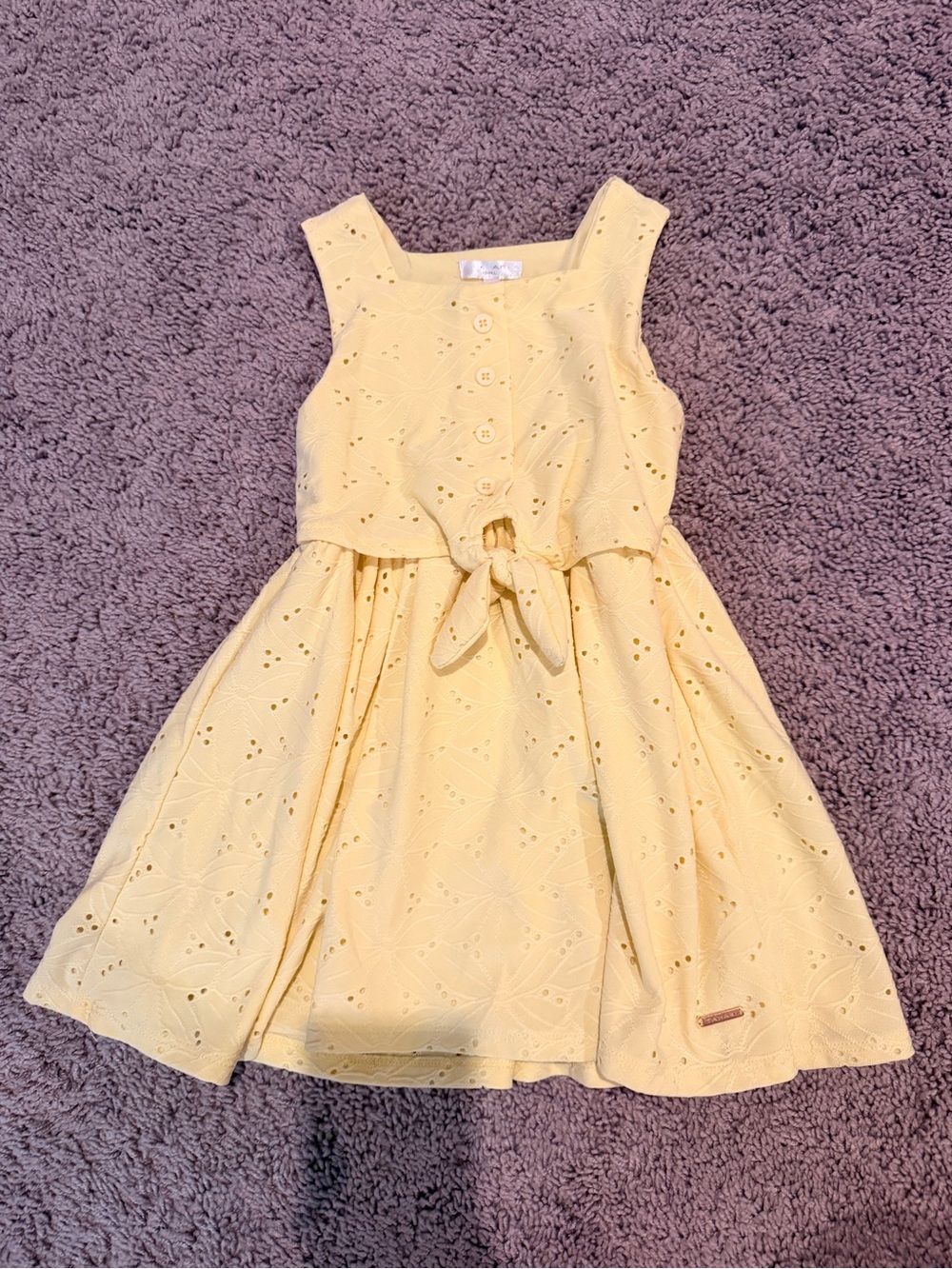 Tahari Yellow Eyelet Tie-Front Sundress